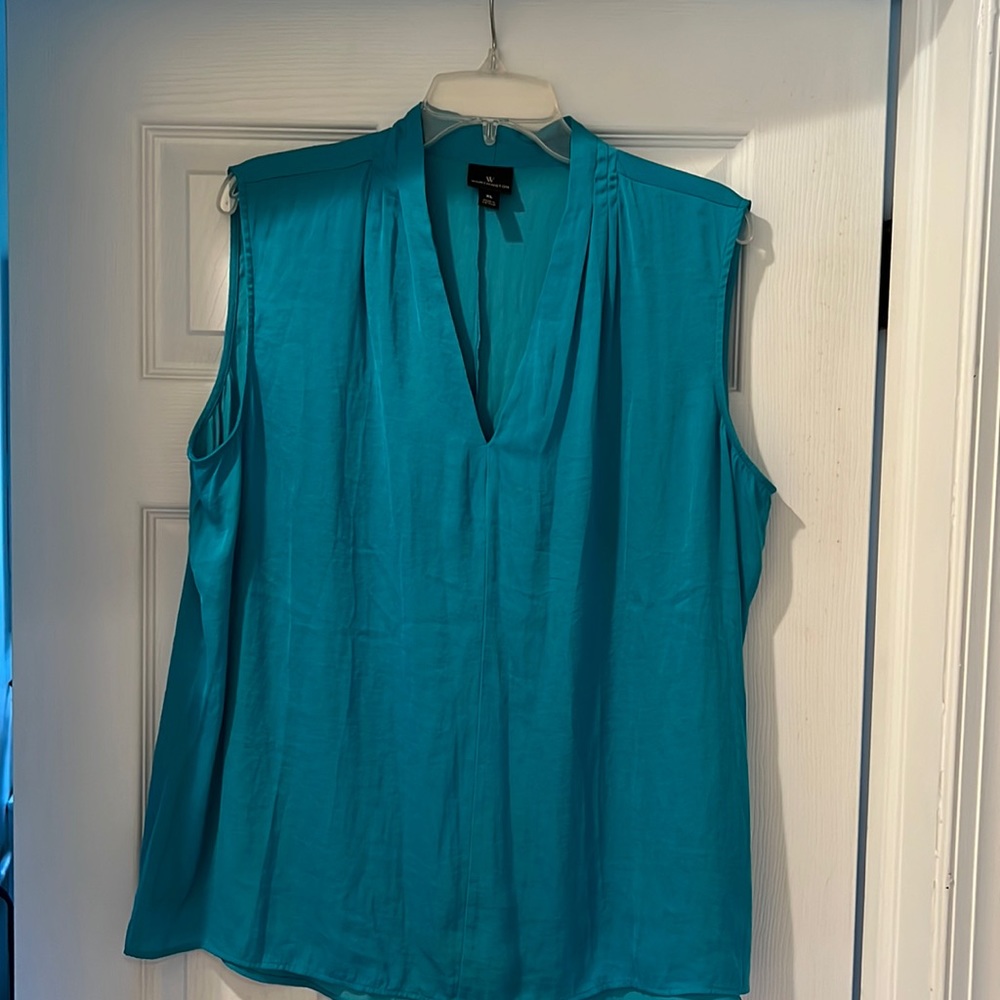 Worthington teal/aqua sleeveless silky blouse XL